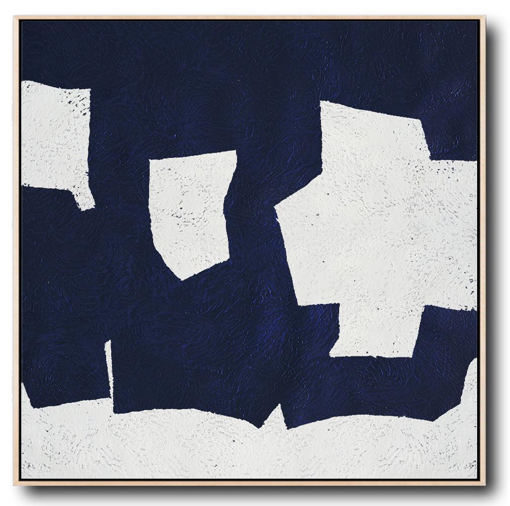 Buy Large Canvas Art Online - Hand Painted Navy Minimalist Painting On Canvas - Cheap Canvas Paintings Large